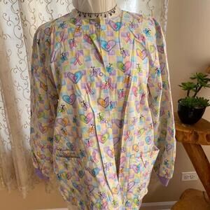 Women's Medical Scrubs Jacket with Colorful Heart and Butterfly Print